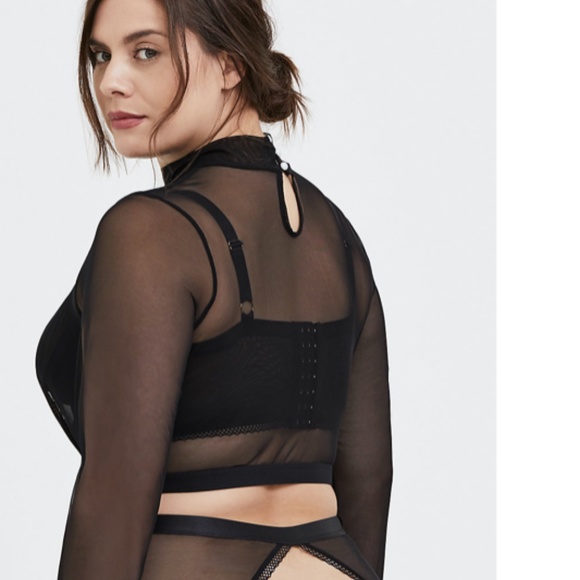 TORRID BLACK MESH LONG SLEEVE MOCK NECK CROP - Picture 2 of 3